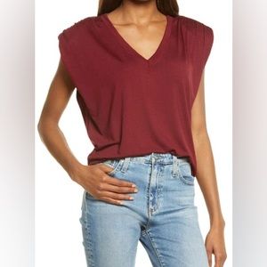 TREASURE & BOND Womens Burgundy Solid Shoulder Pad T-shirt Blouse size S & M.